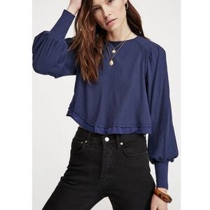 FREE PEOPLE BILLIE INDIGO LONG SLEEVE TEE Womens Top  XS